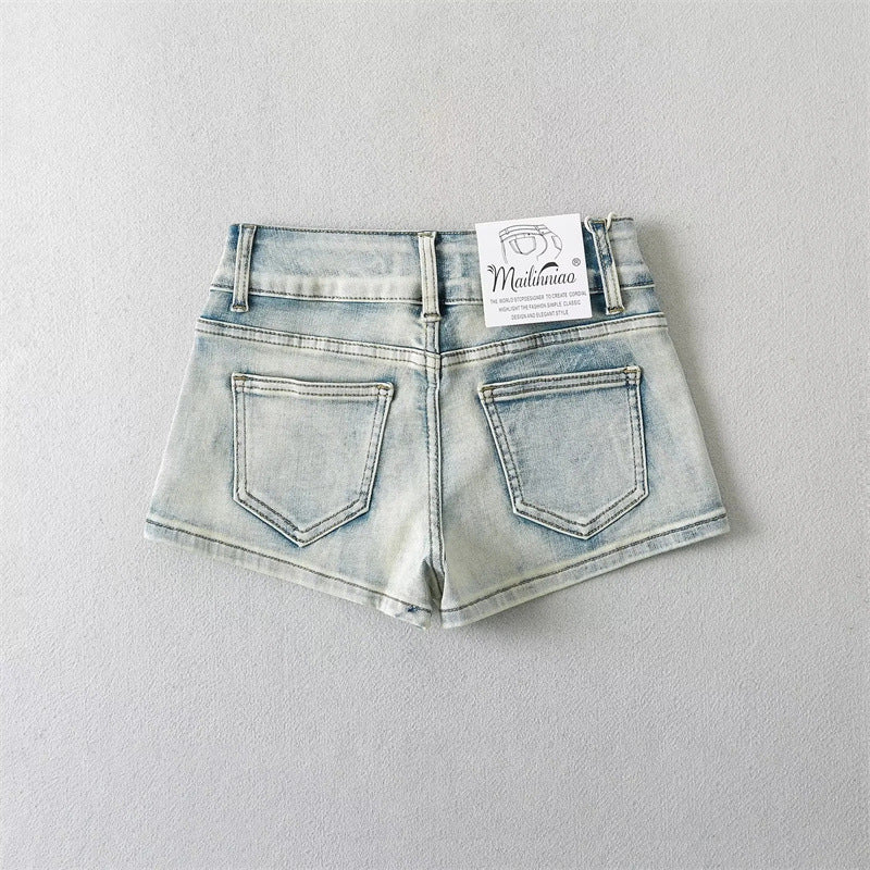 Sheath Low Waist Denim Shorts