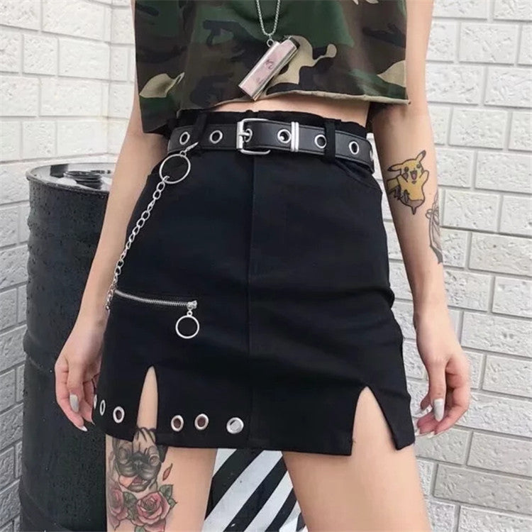 CUT-OUT SLITS ZIPPER SKIRT