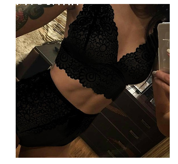 LACE TRIM HIGH WAIST LINGERIE SET