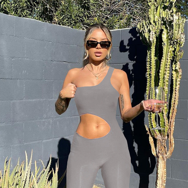 ONE SHOULDER CUT-OUT JUMPSUIT