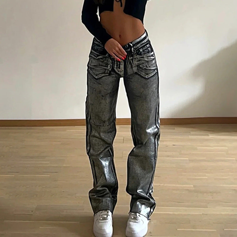 Straight Loose Spray-painted Printed Jeans