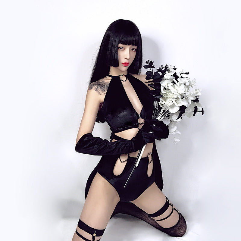 Halter Cut-Out Lingerie with Garter