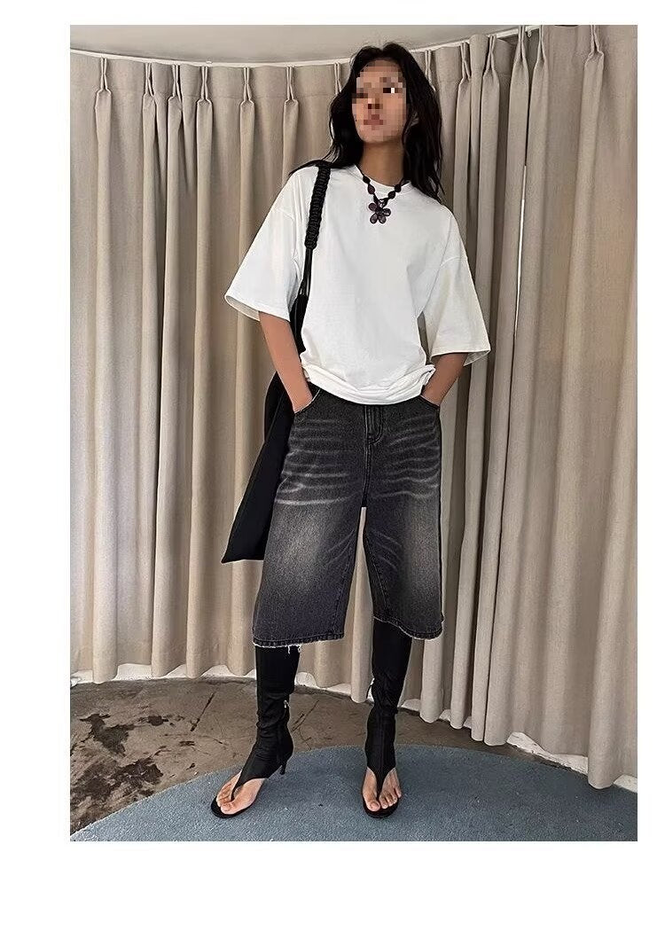 Hip Hop Ins Male Letter Denim Shorts