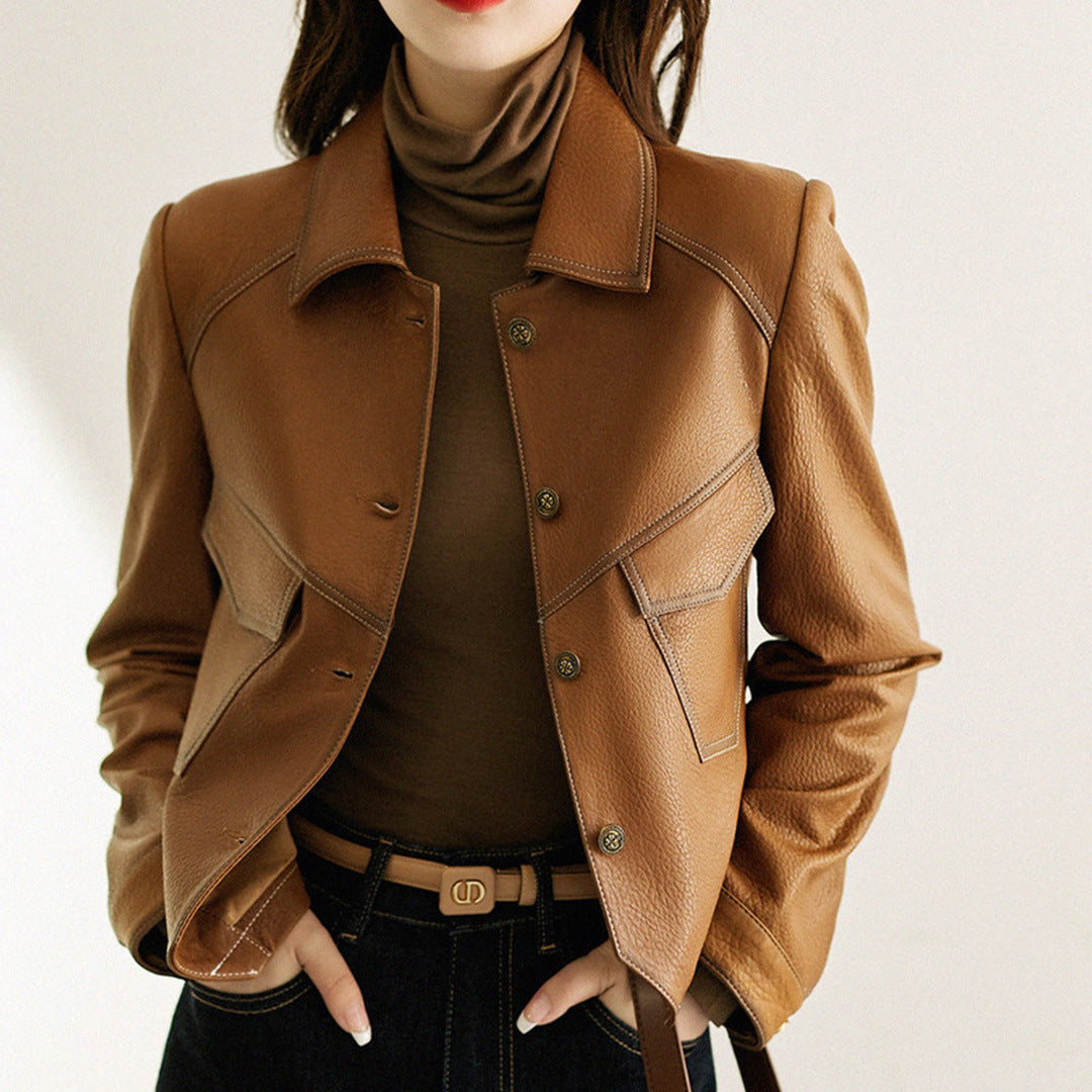 Coat Collar Buckle Leather Jacket
