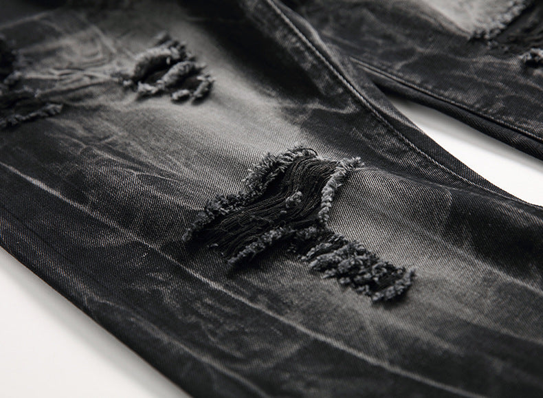 Ripped Black Jeans Men's Straight-leg Denim