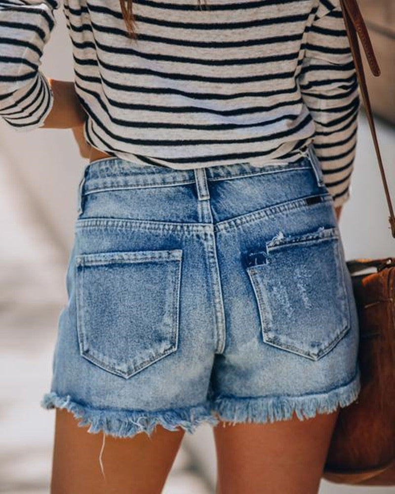 DENIM RIPPED SHORTS