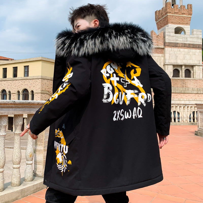 LONG-SLEEVED HOODED GRAFFITI PLUS FLEECE JACKET