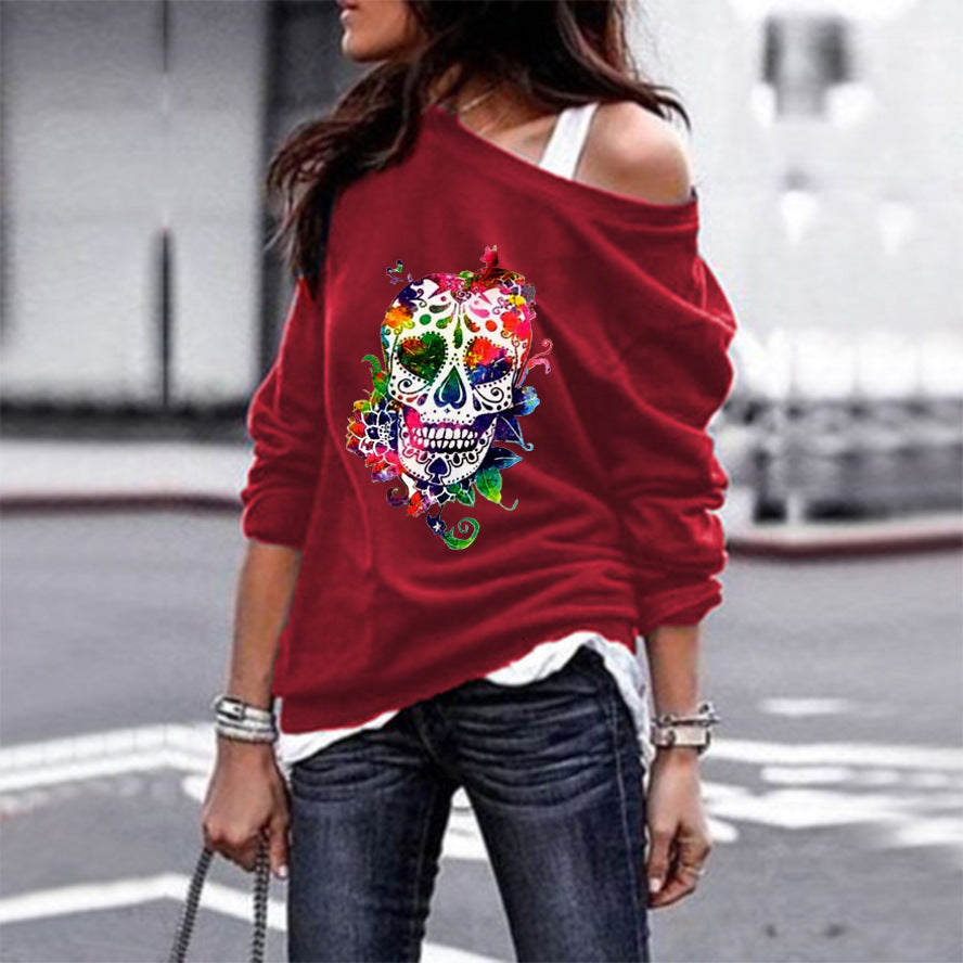 PRINTED SIDE SHOULDER SWEATER