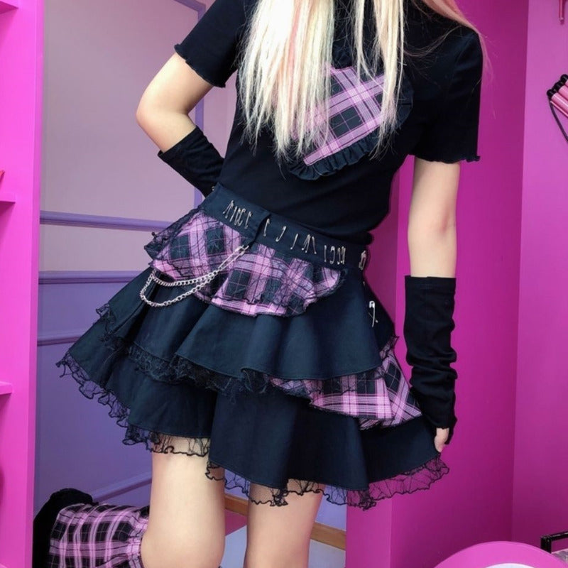 TIERED LACE TRIM SKIRT