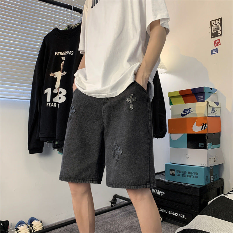 STITCH LOOSE FIT DENIM JEANS SHORTS