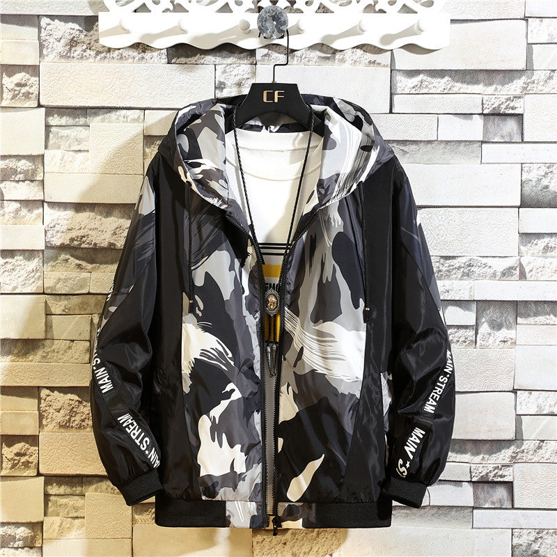 MEN'S HOODED ATHLETIC COAT TREND LOOSE CASUAL JACKET