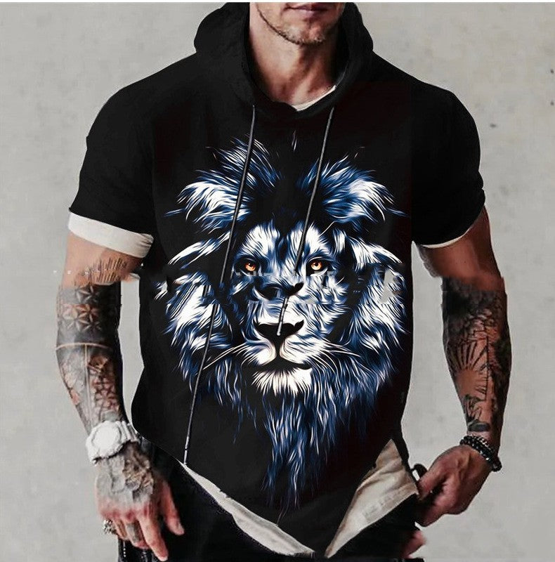 MEN'S SHORT SLEEVE HOODIE WITH PRINT