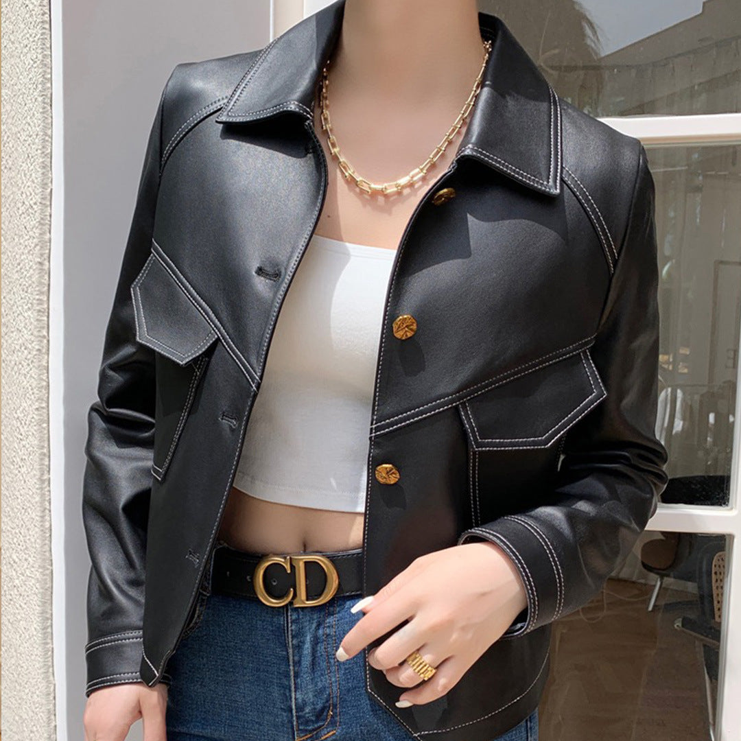 Coat Collar Buckle Leather Jacket