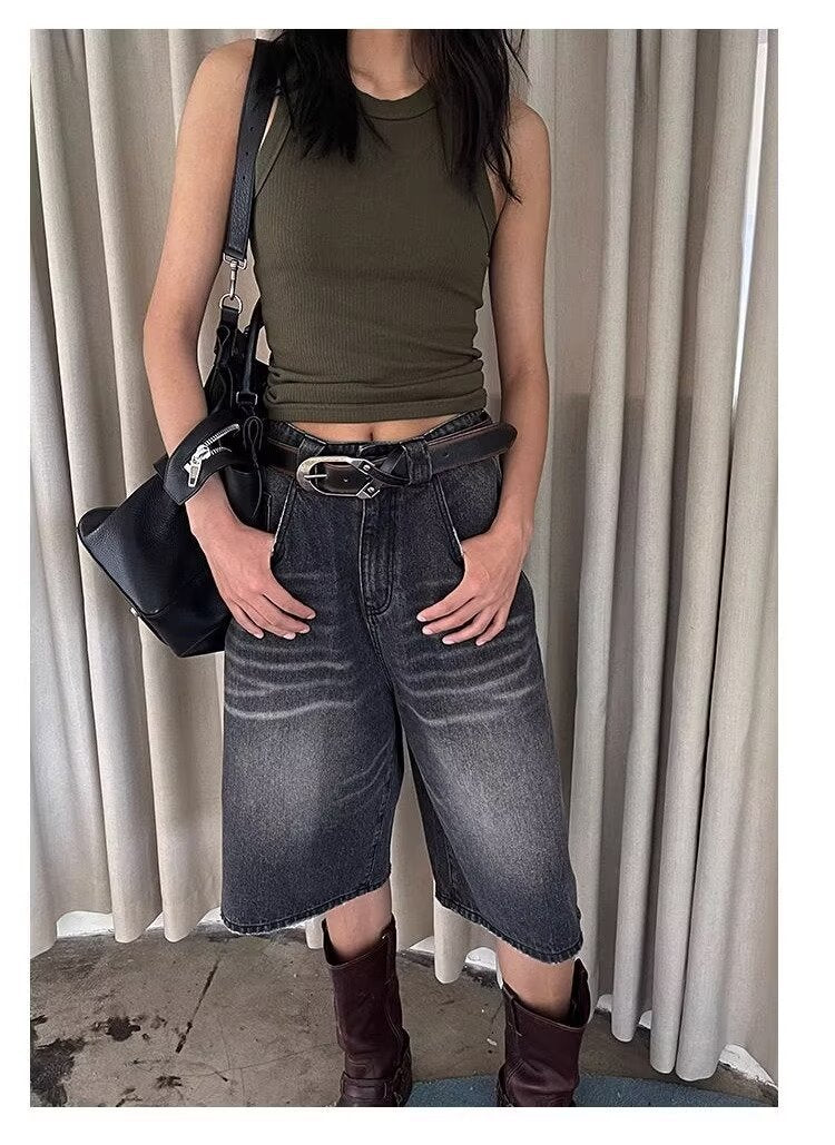 Hip Hop Ins Male Letter Denim Shorts