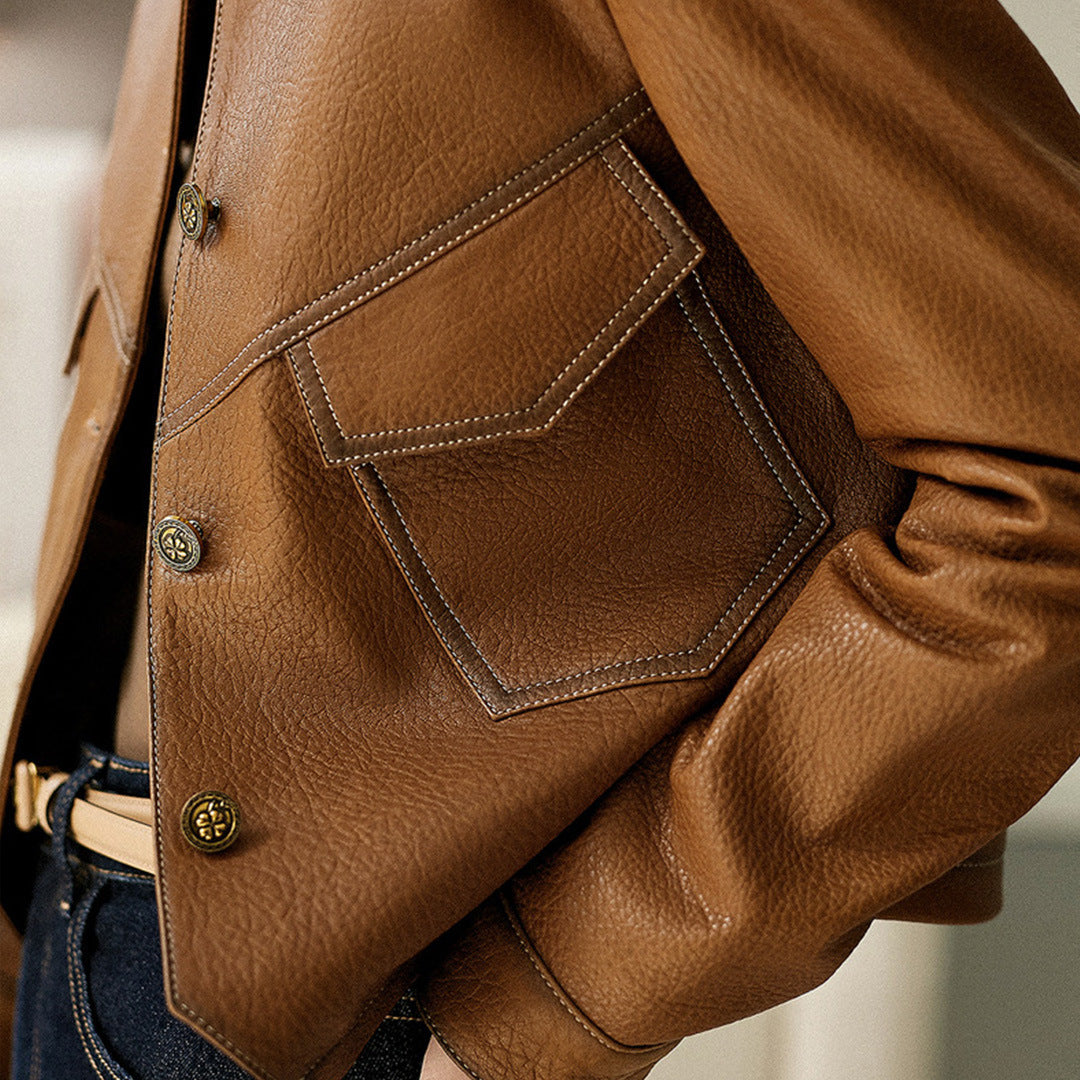 Coat Collar Buckle Leather Jacket