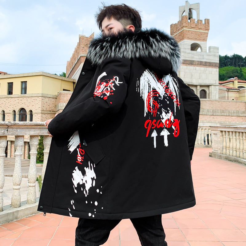 LONG-SLEEVED HOODED GRAFFITI PLUS FLEECE JACKET