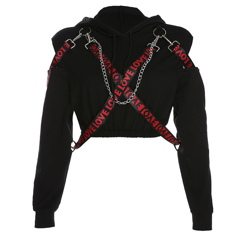 CROPPED CUT-OUT SUSPENDER HOODIE