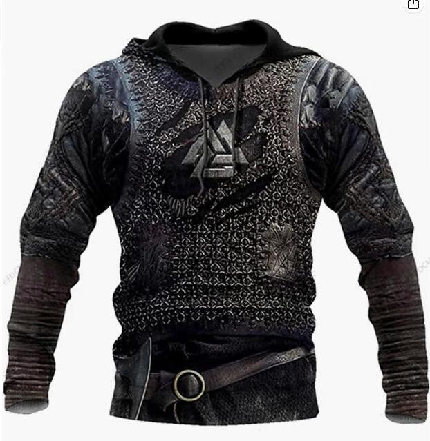 Viking Warrior Printed Hoodie Men