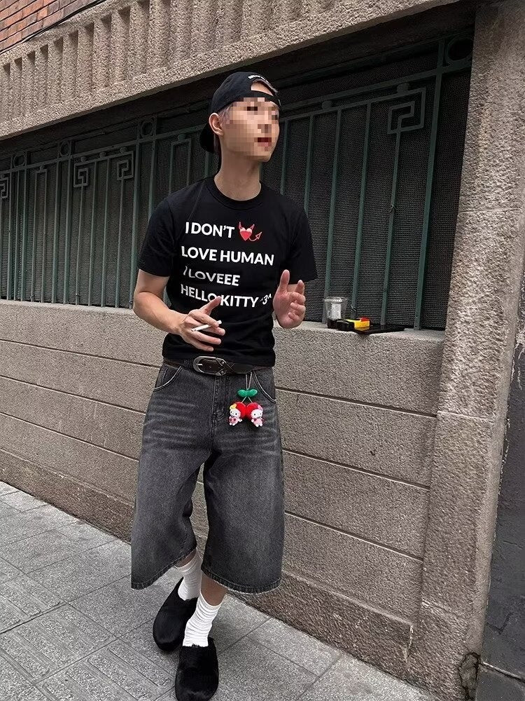 Hip Hop Ins Male Letter Denim Shorts