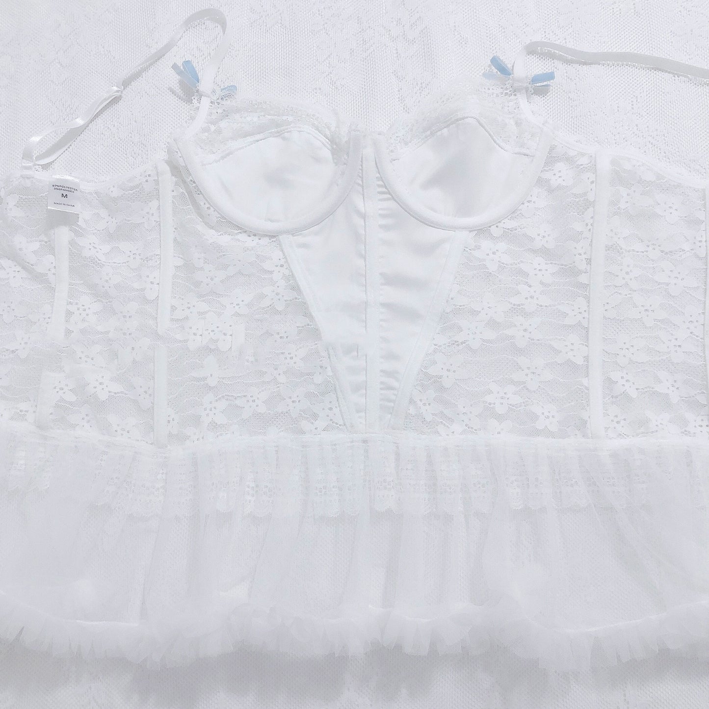 Handmade Satin Sling Bra with Lace-Trimmed Skirt