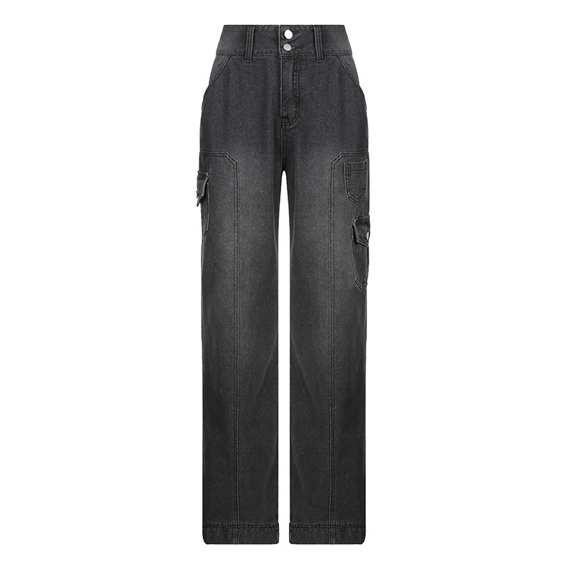 DOUBLE BUTTON COMBAT STRAIGHT LEG JEANS