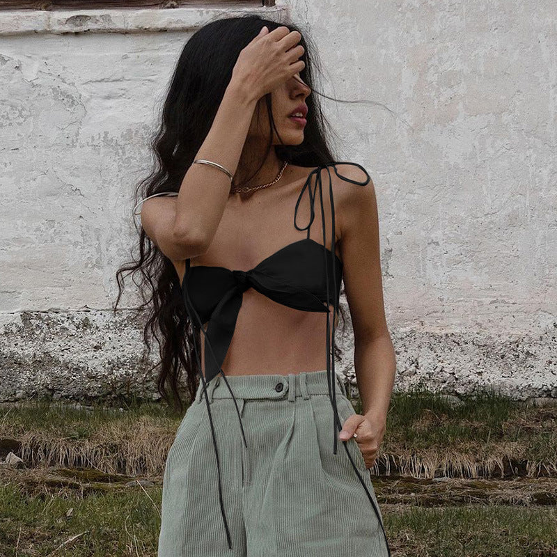 Spaghetti Strap Bow-Knot Crop-Top