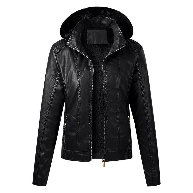 LEATHER FLEECED ZIPPER JACKET