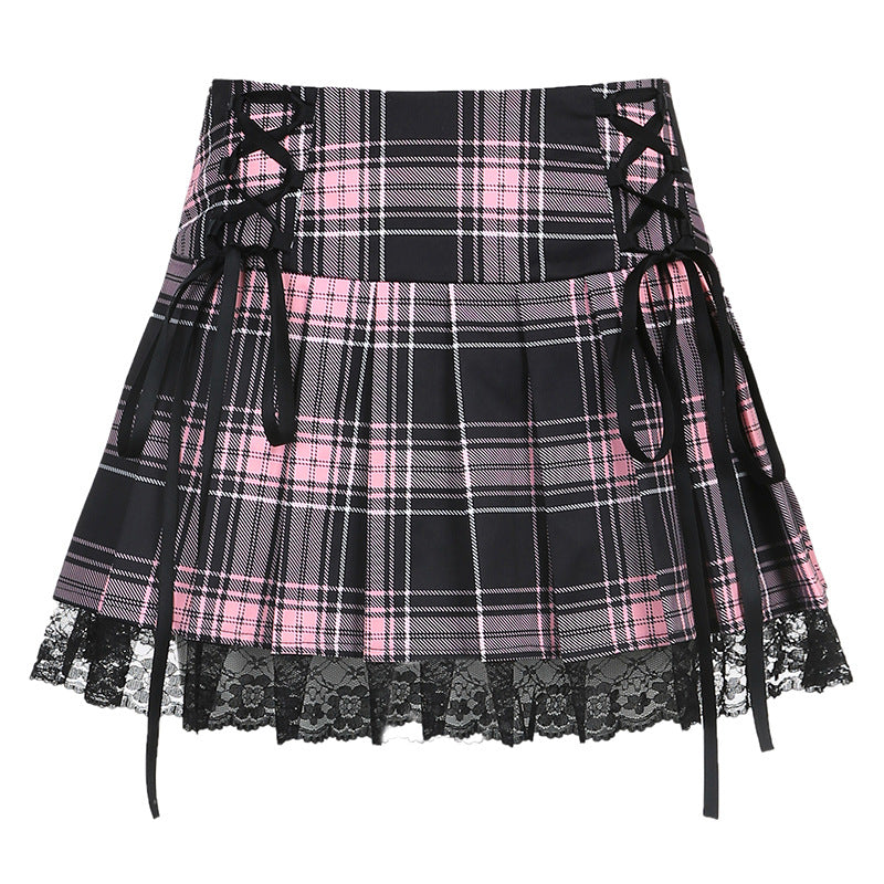 PLAITED DRAWSTRING LACE TRIM SKIRT