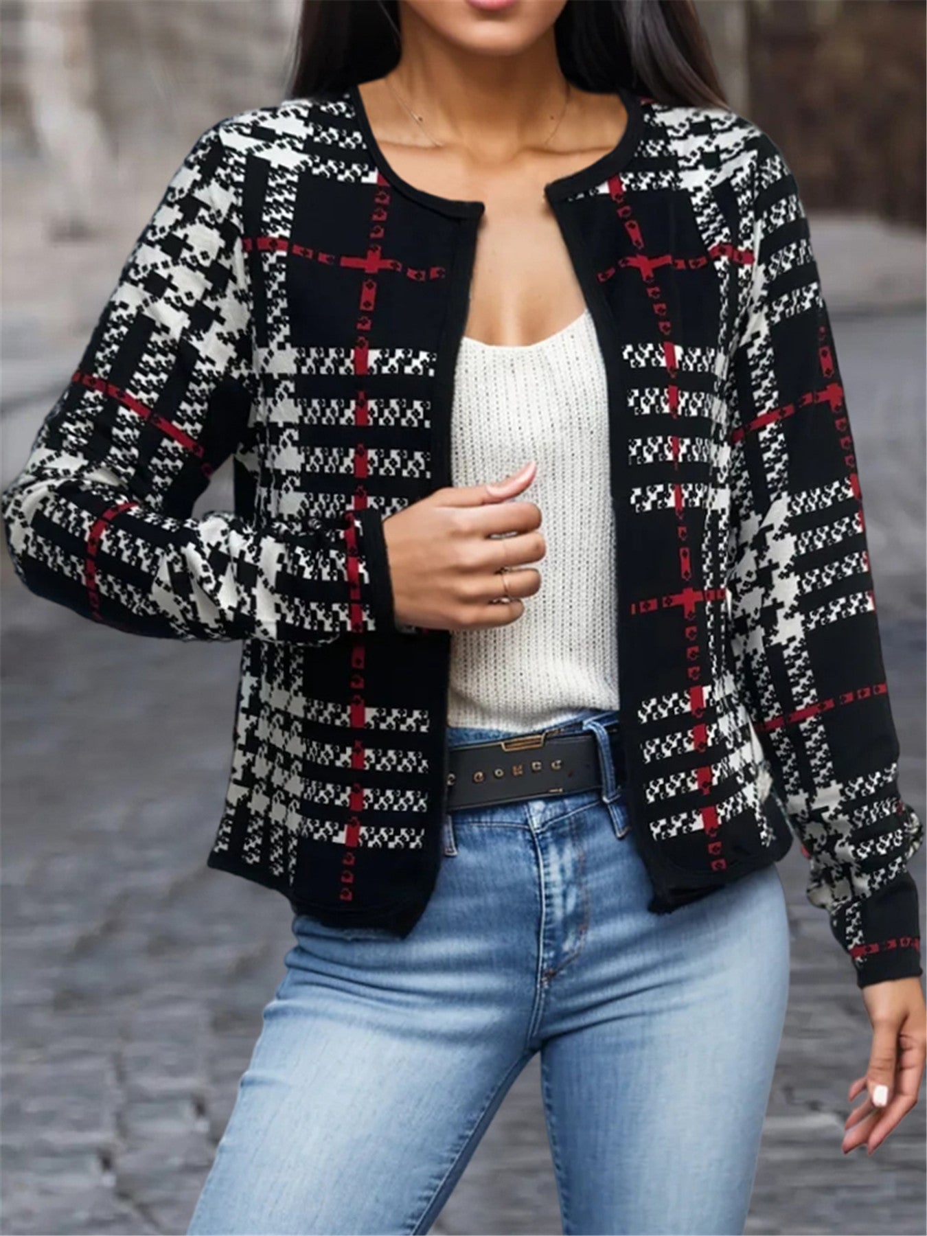 Checkered Printed Versatile Casual Jacket