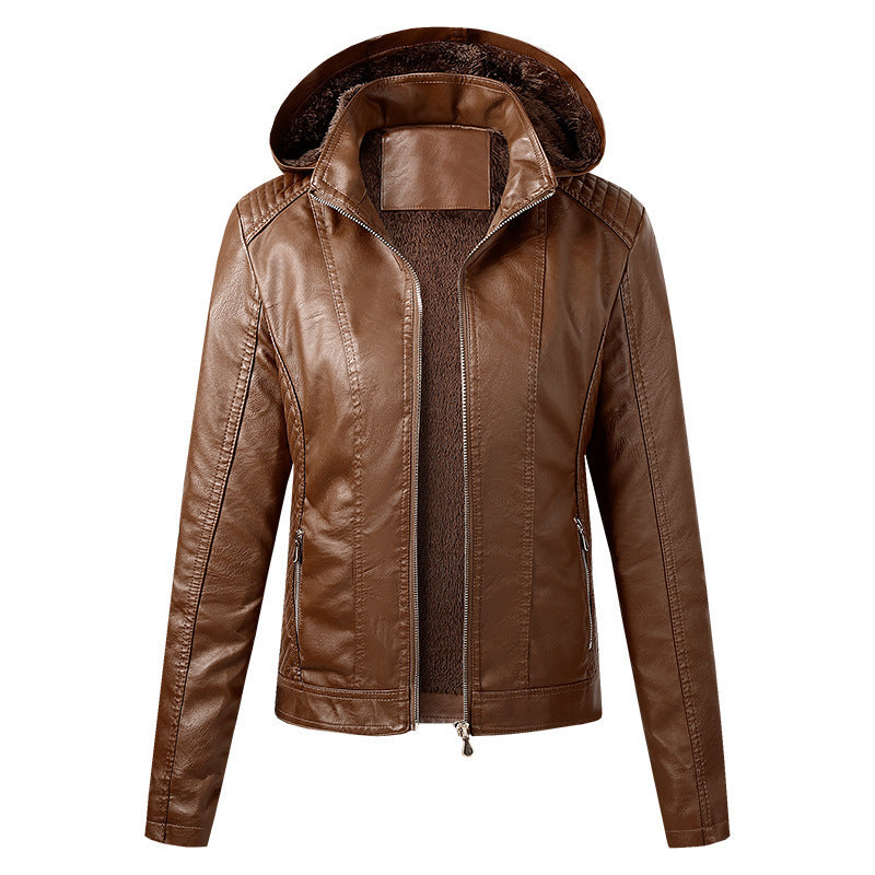 LEATHER FLEECED ZIPPER JACKET
