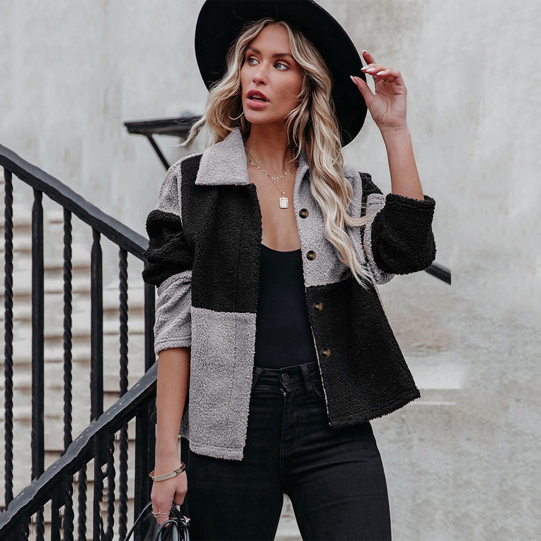 Patchwork Single-breasted Woolen Coat