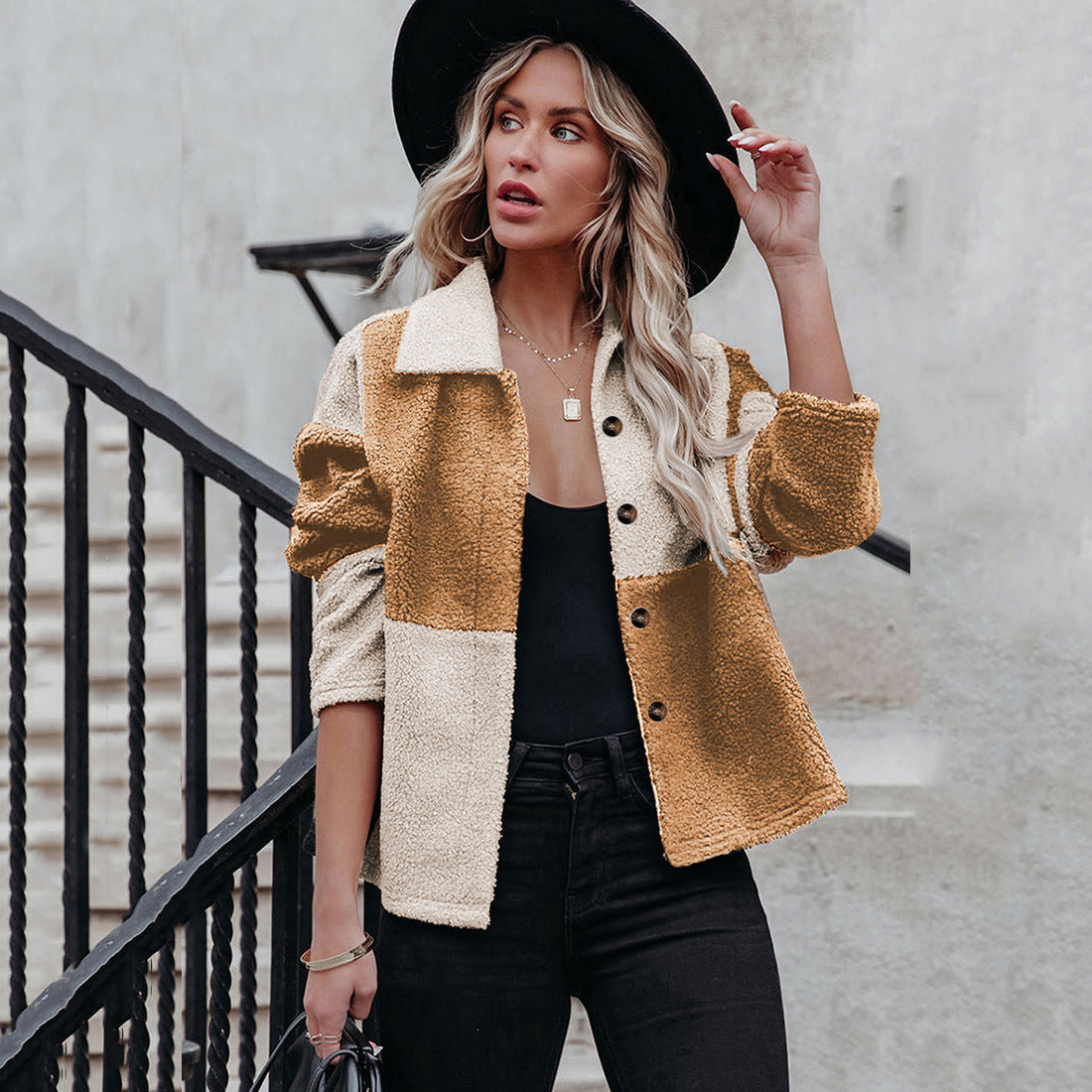 Patchwork Single-breasted Woolen Coat