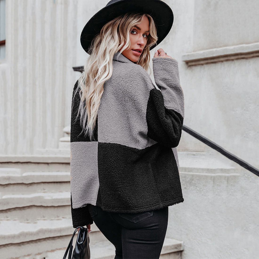 Patchwork Single-breasted Woolen Coat