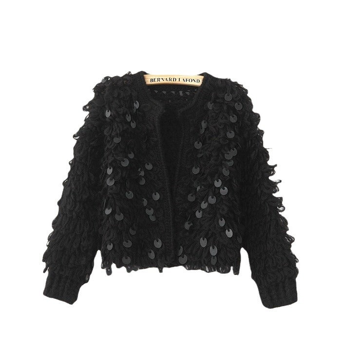 Sequined Mohair Short Sweater