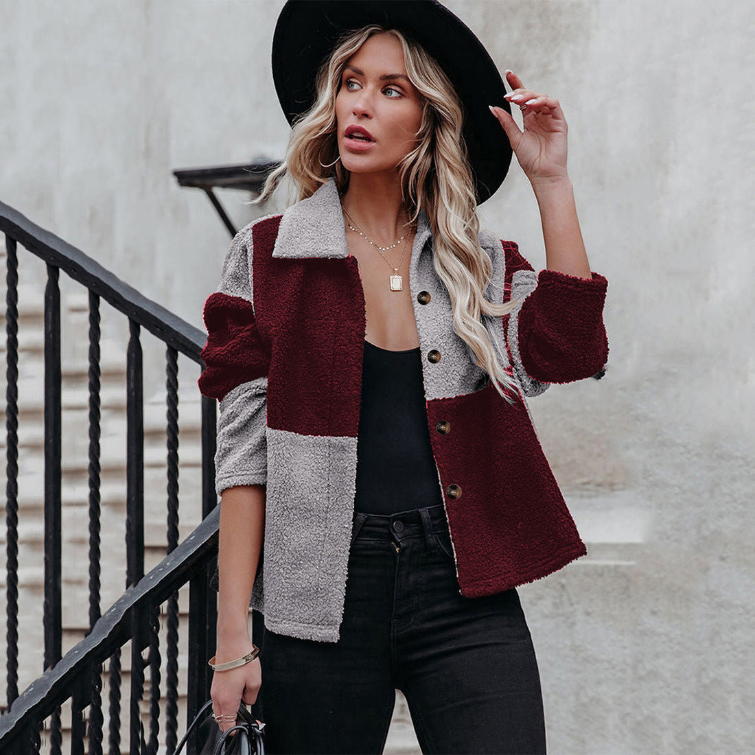 Patchwork Single-breasted Woolen Coat
