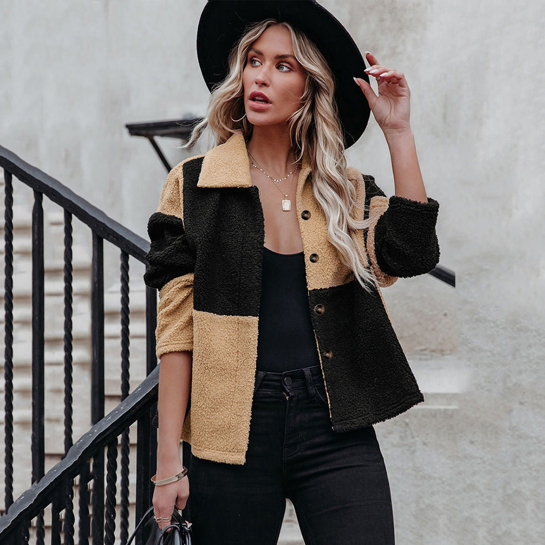 Patchwork Single-breasted Woolen Coat