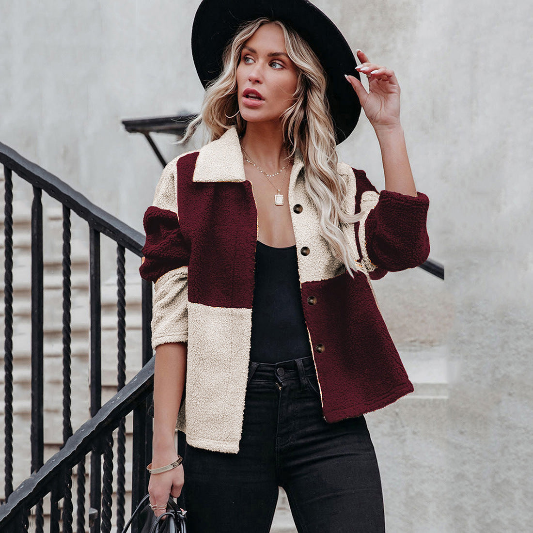 Patchwork Single-breasted Woolen Coat