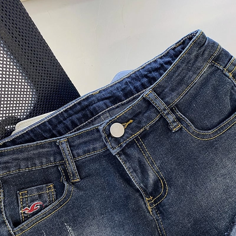 Low Waist Curling Denim Shorts