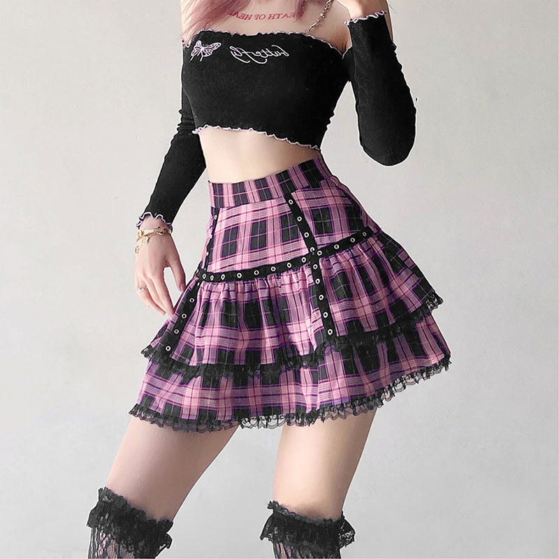 PLEATED LACE TRIM SKIRT