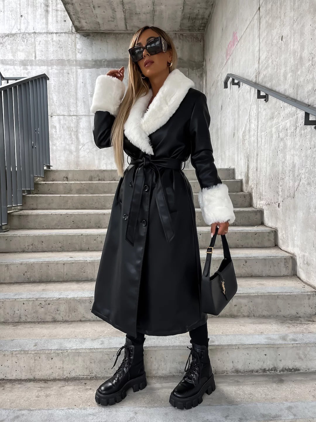 Fur Collar Leather Coat