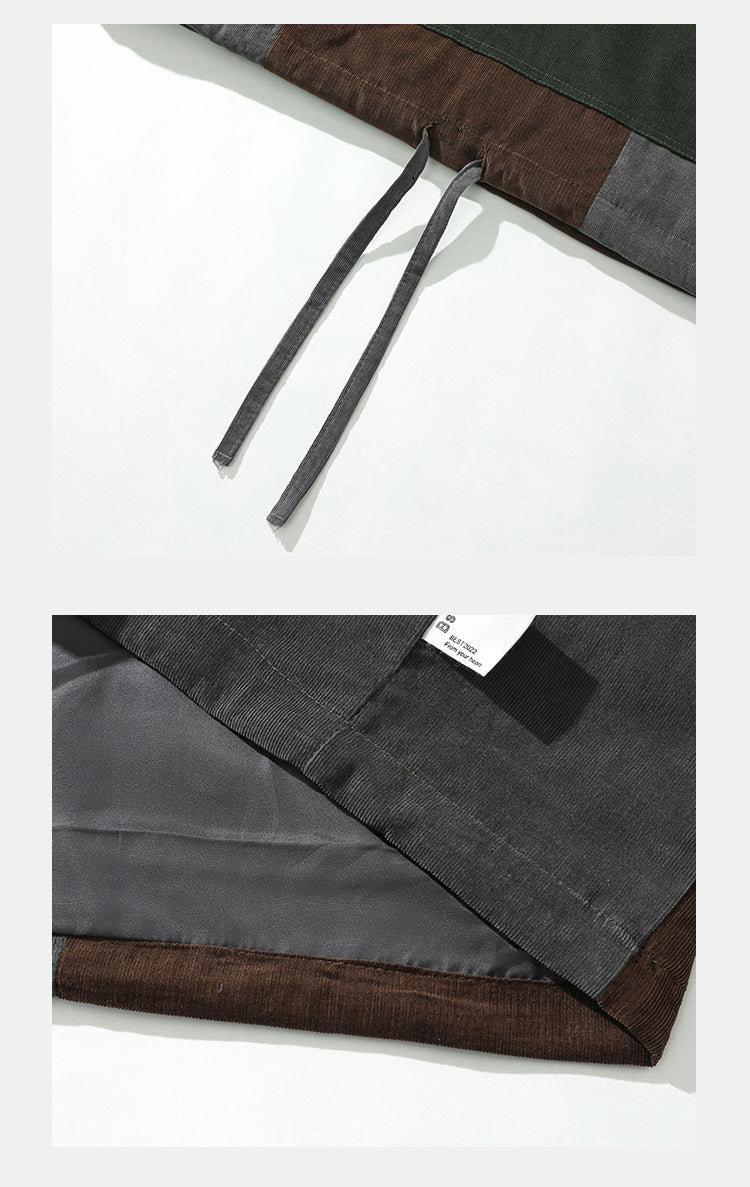 Stitching Corduroy Color Block Hooded Jacket