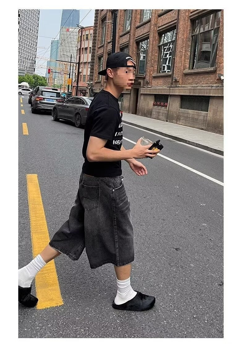 Hip Hop Ins Male Letter Denim Shorts