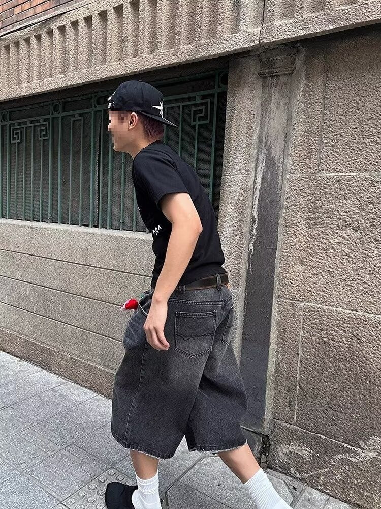 Hip Hop Ins Male Letter Denim Shorts