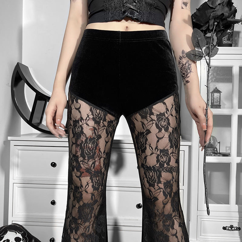 VELVET LACE BELL-BOTTOM PANTS