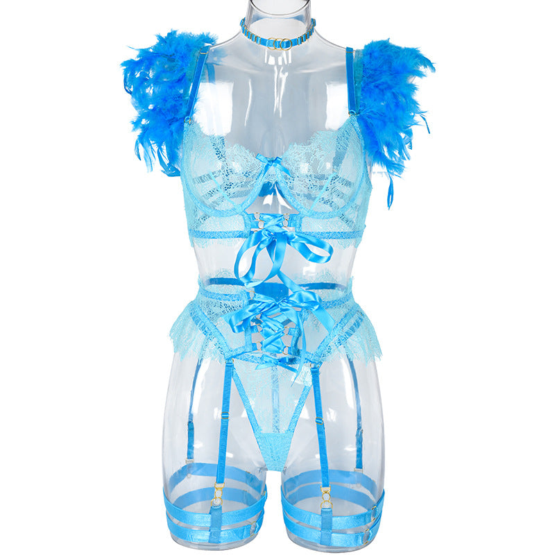 Feather Tassel Wired Lingerie with Garter