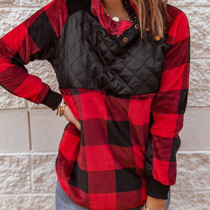 QUILTED SIDE BUTTON FLANNEL SWEATSHIRT
