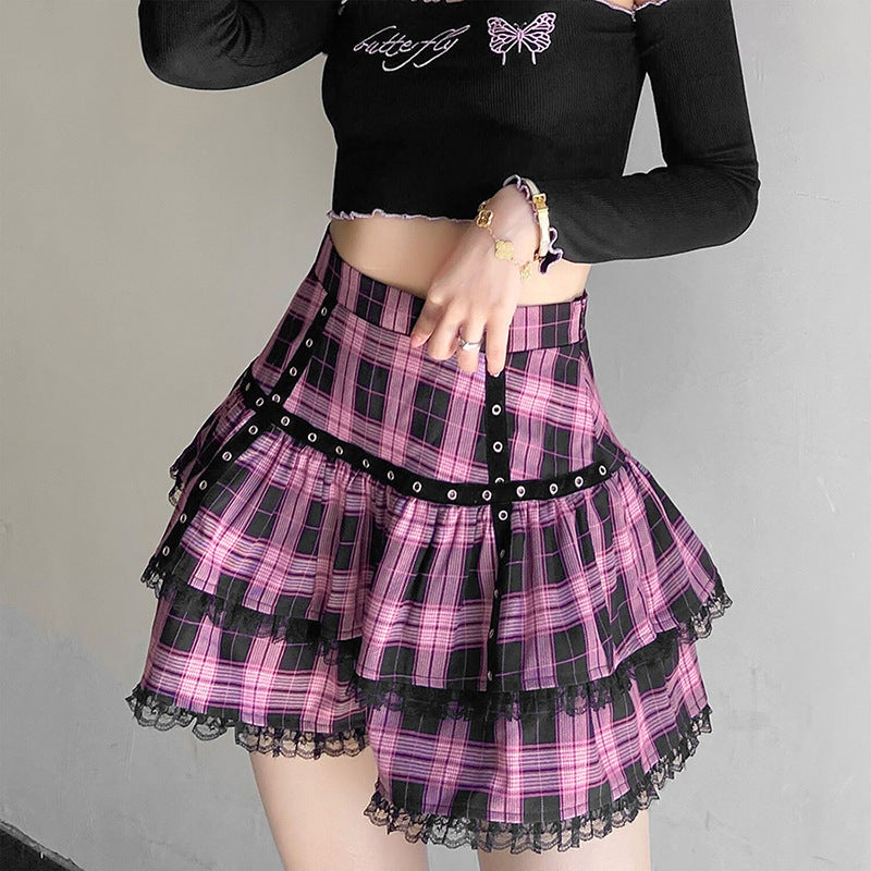 PLEATED LACE TRIM SKIRT