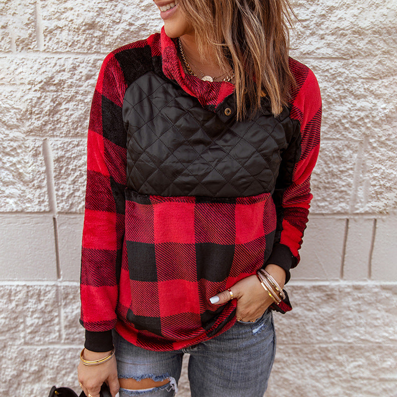 QUILTED SIDE BUTTON FLANNEL SWEATSHIRT