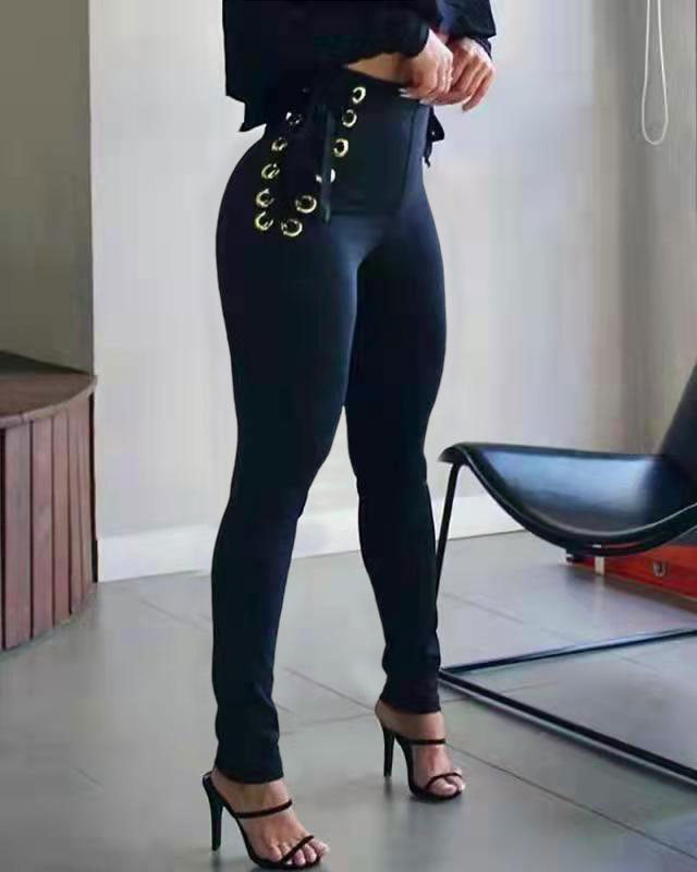 HIGH WAIST LACE UP PANTS