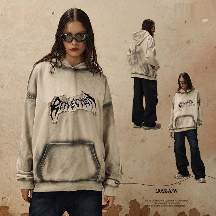 Embroidered Frayed Hem Design Hoodie